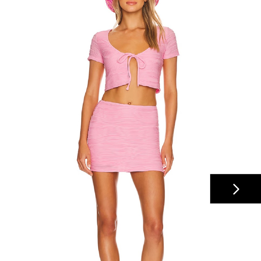 SUPERSOWN Pink Ruched Crop Top and Skirt Set
